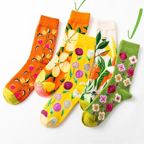 Happy Colorful Artsy Socks Cotton Stretchy Floral Dopamine Colors Women’s Men’s - Picture 5 of 15